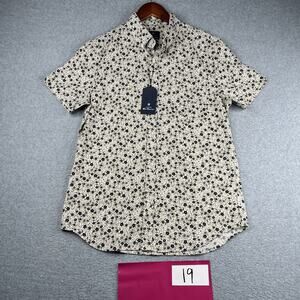 Ben Sherman Floral Print Shirt Medium Ivory Pocket Button Up Short Sleeve New